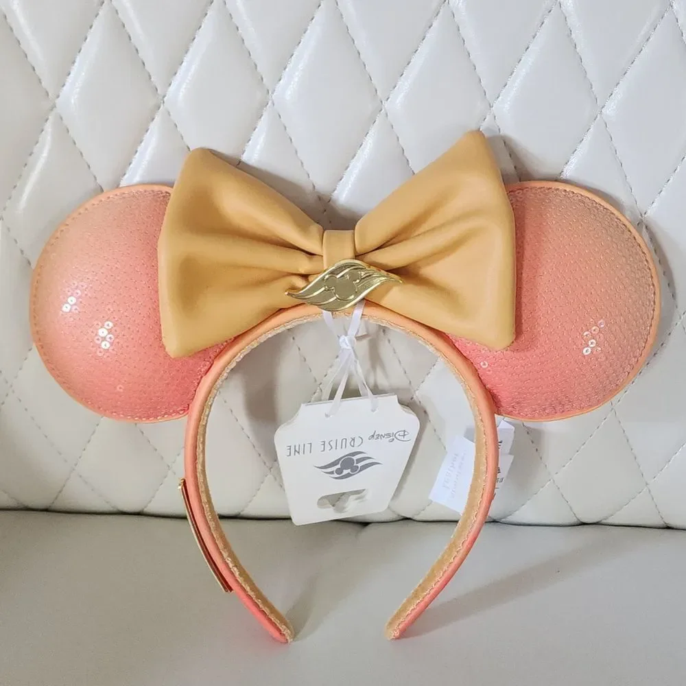 Disney Loungefly Peach and Gold Sequin Headband Ears